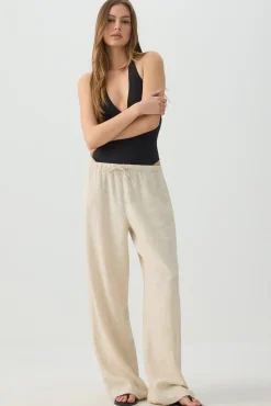 Linen Blend Mid Rise Pants