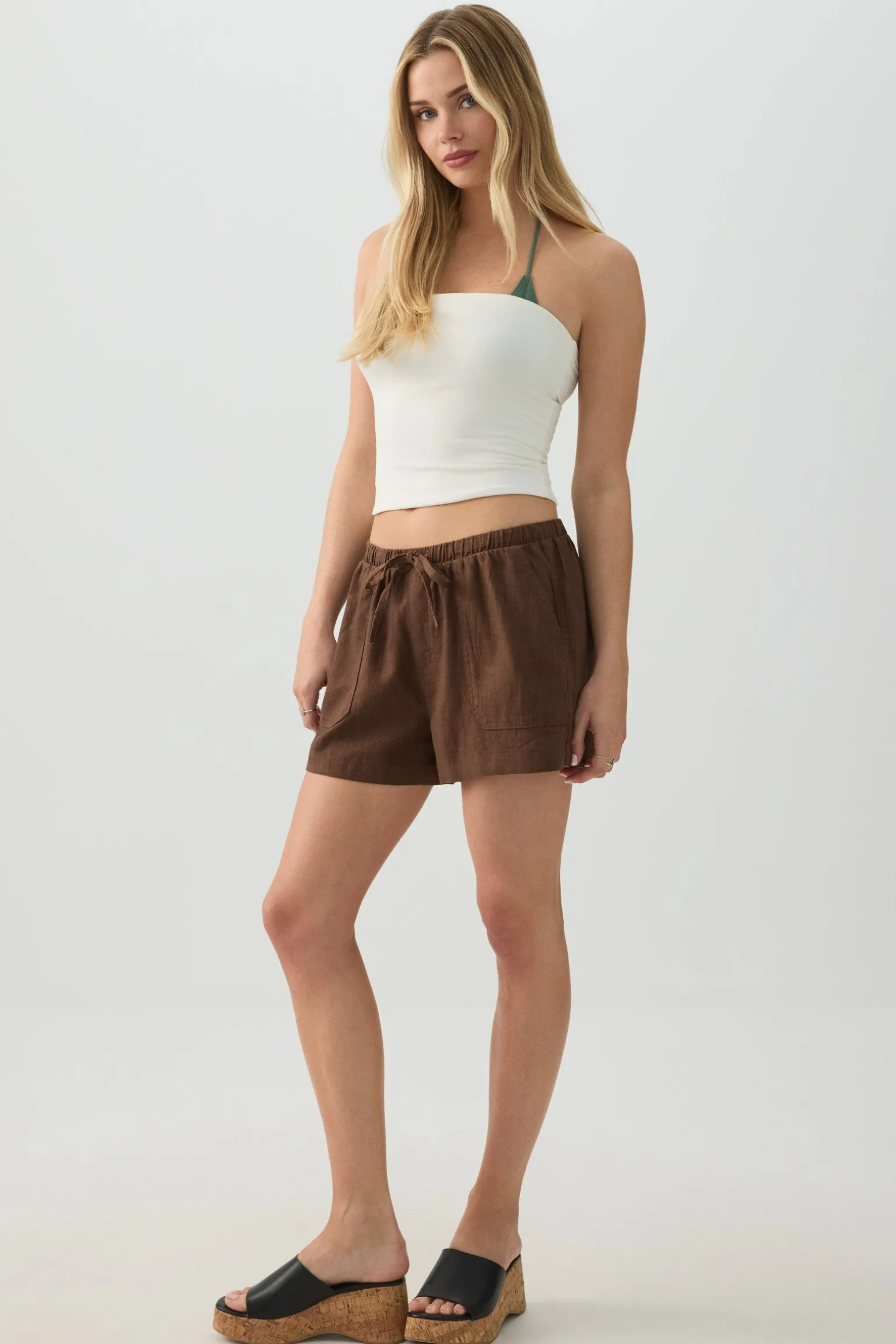 Linen Blend Mid Rise Shorts