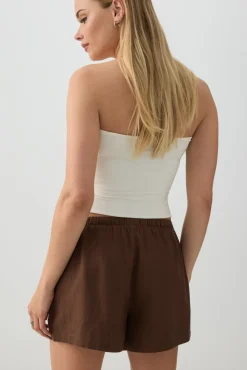 Linen Blend Mid Rise Shorts