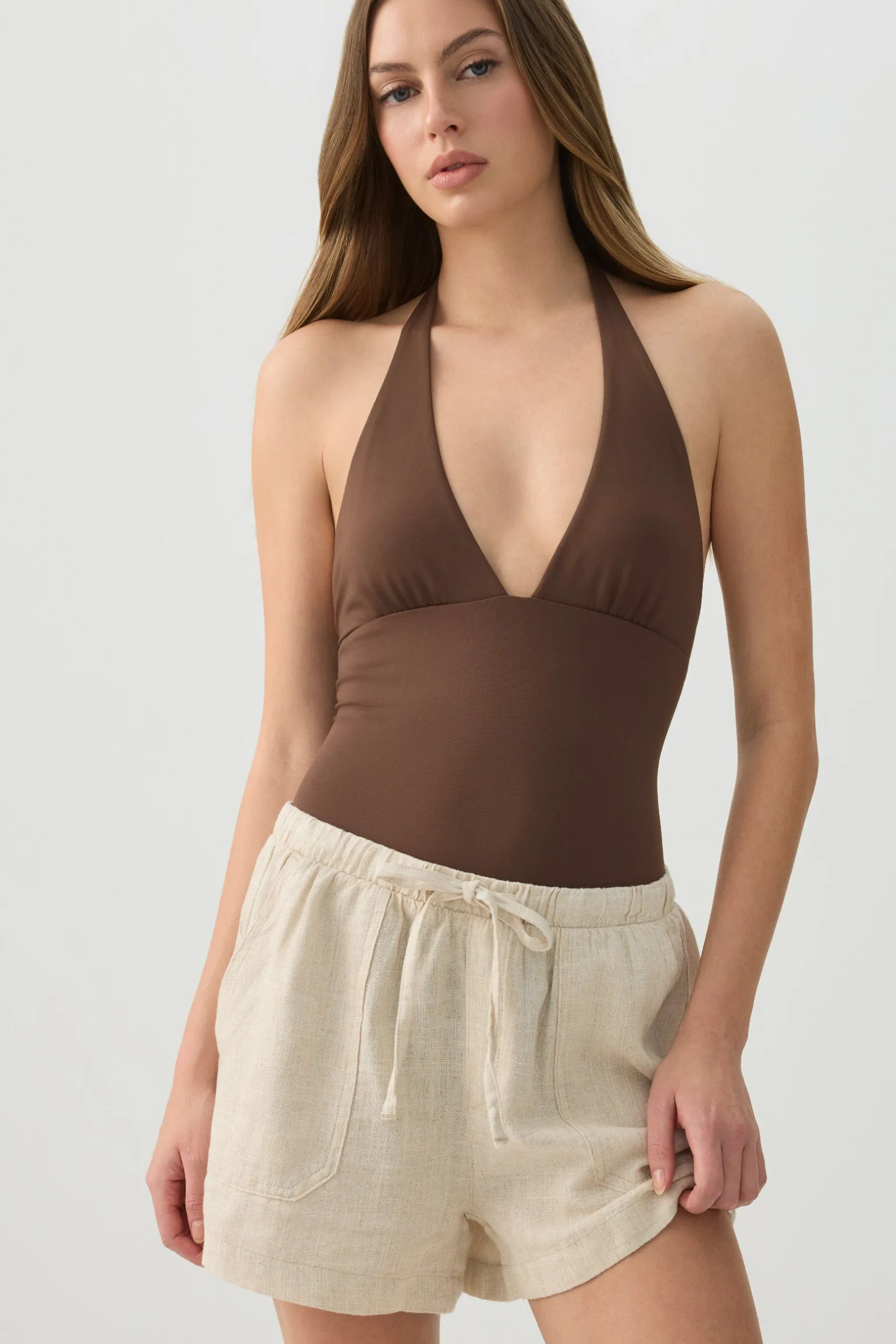 Linen Blend Mid Rise Shorts