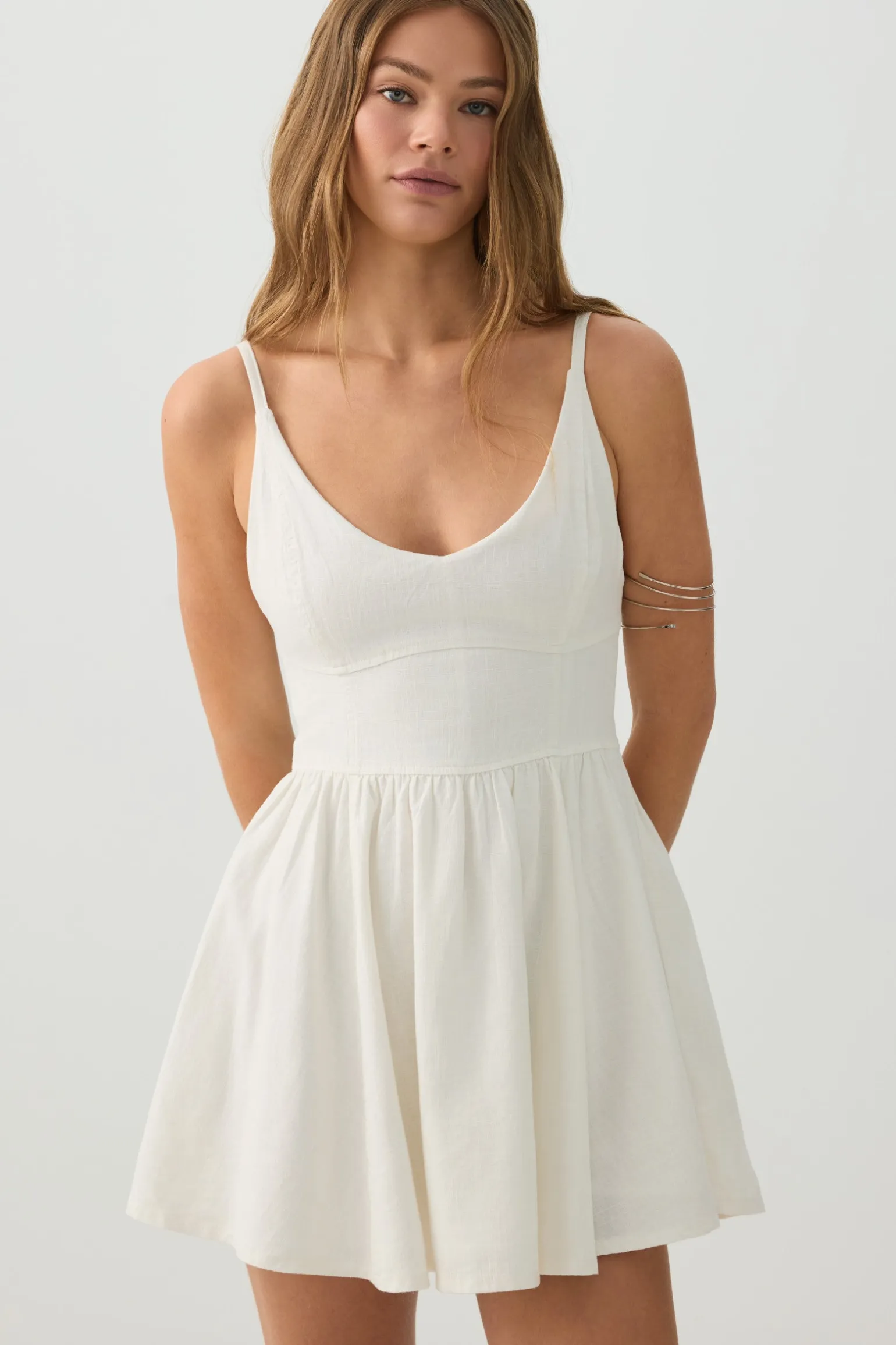 Linen Blend Mini Skater Dress