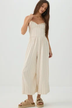 Linen Blend Smocked Bustier Culotte Jumpsuit