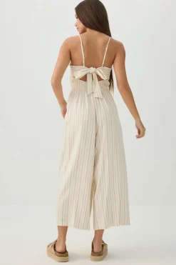 Linen Blend Smocked Bustier Culotte Jumpsuit
