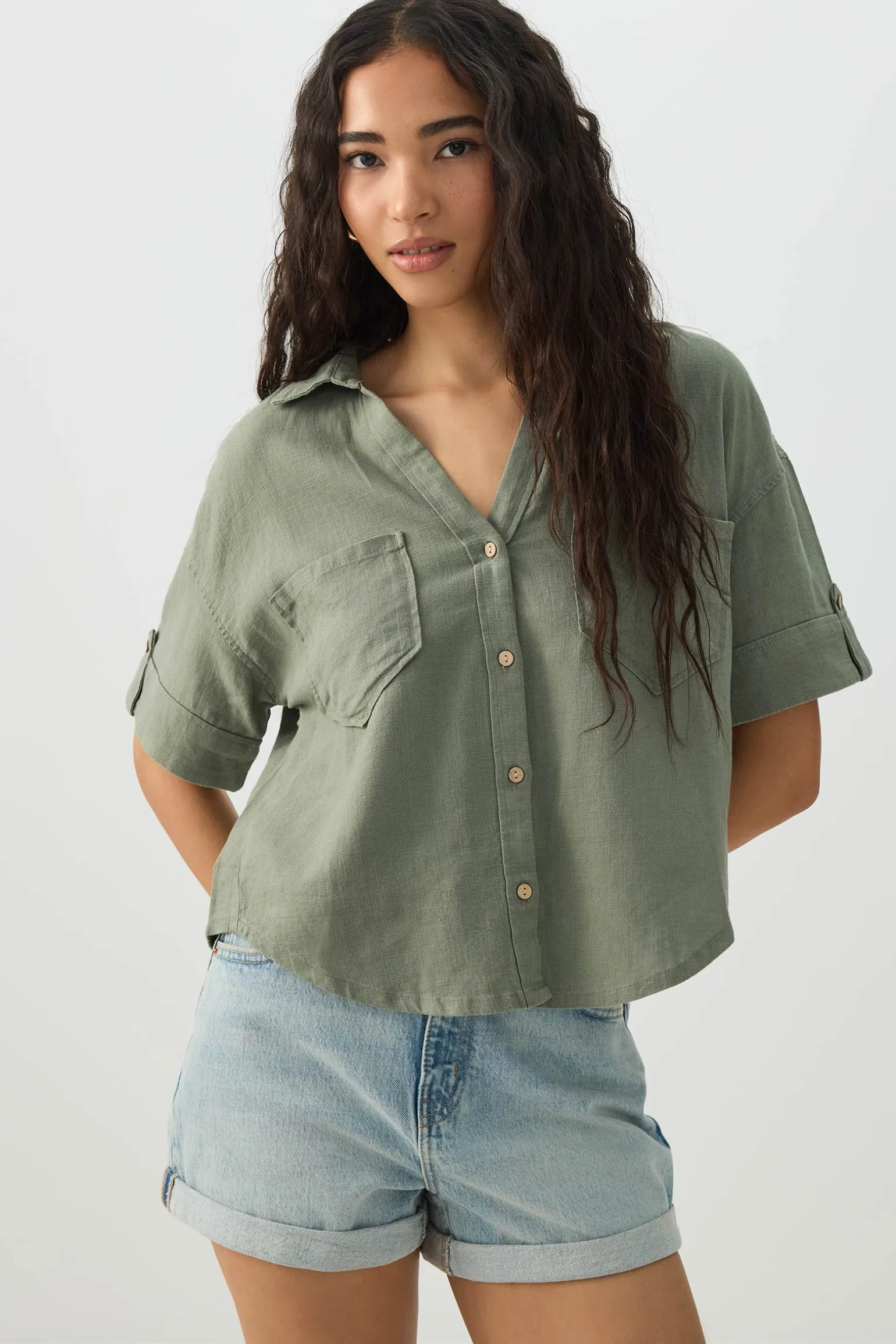 Linen Blend Utility Shirt