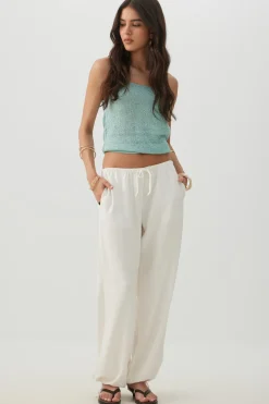 Linen Blend Wide Leg Pant with Tie Hem