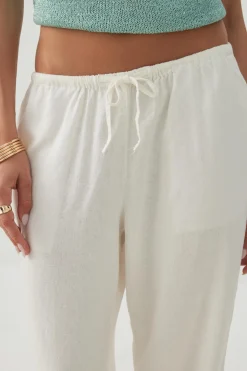 Linen Blend Wide Leg Pant with Tie Hem
