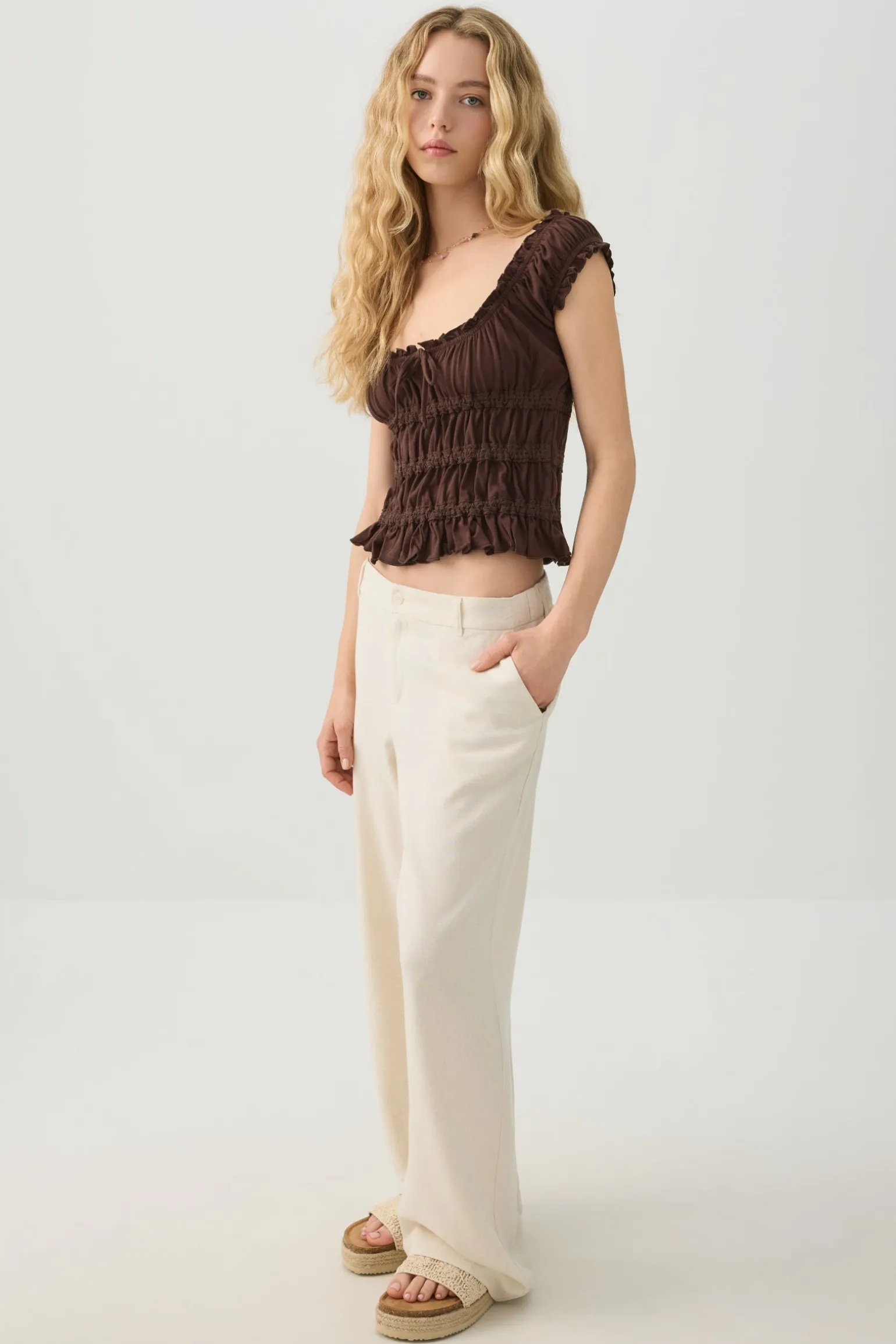 Linen Blend Wide Leg Tailored Pant