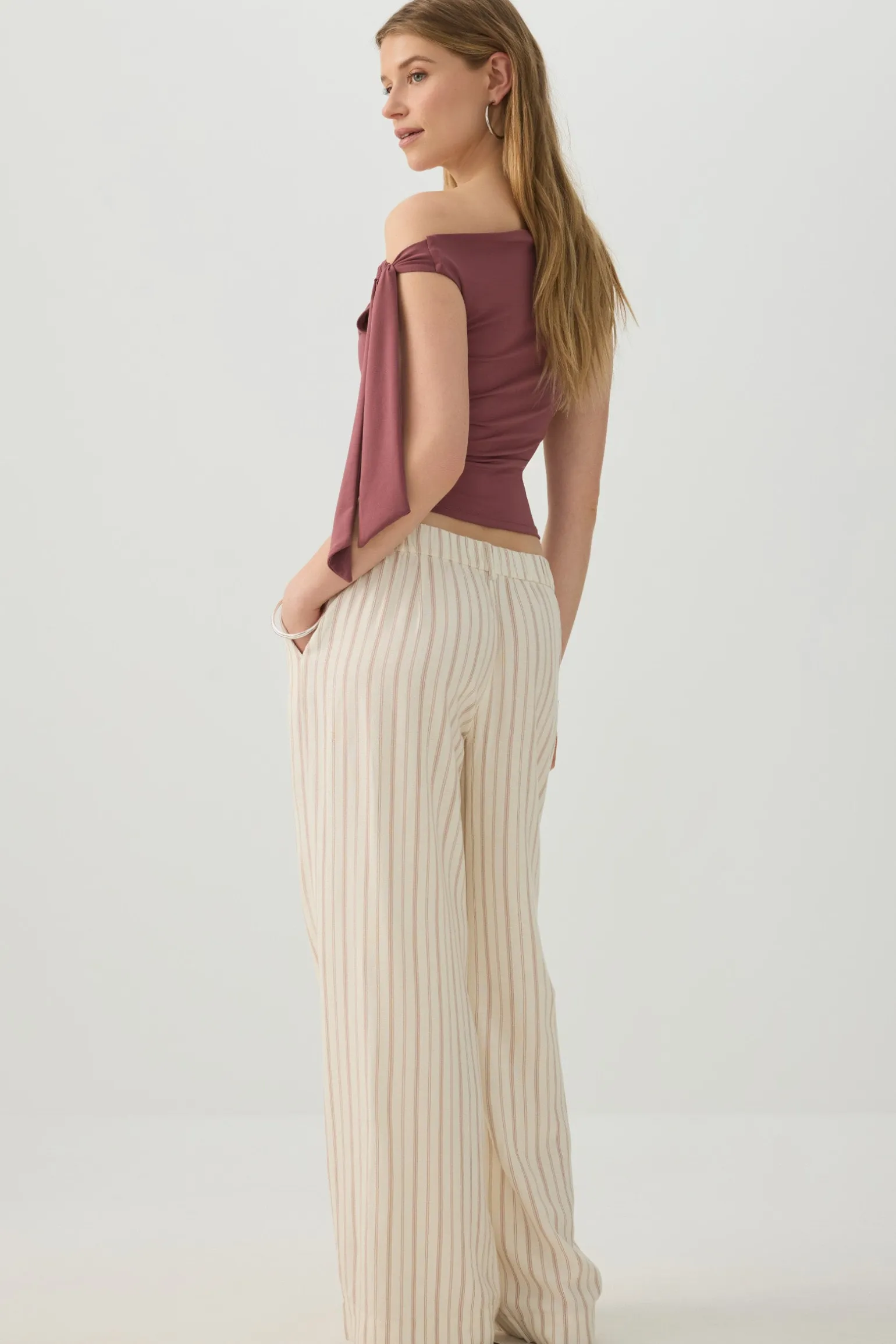Linen Blend Wide Leg Tailored Pant
