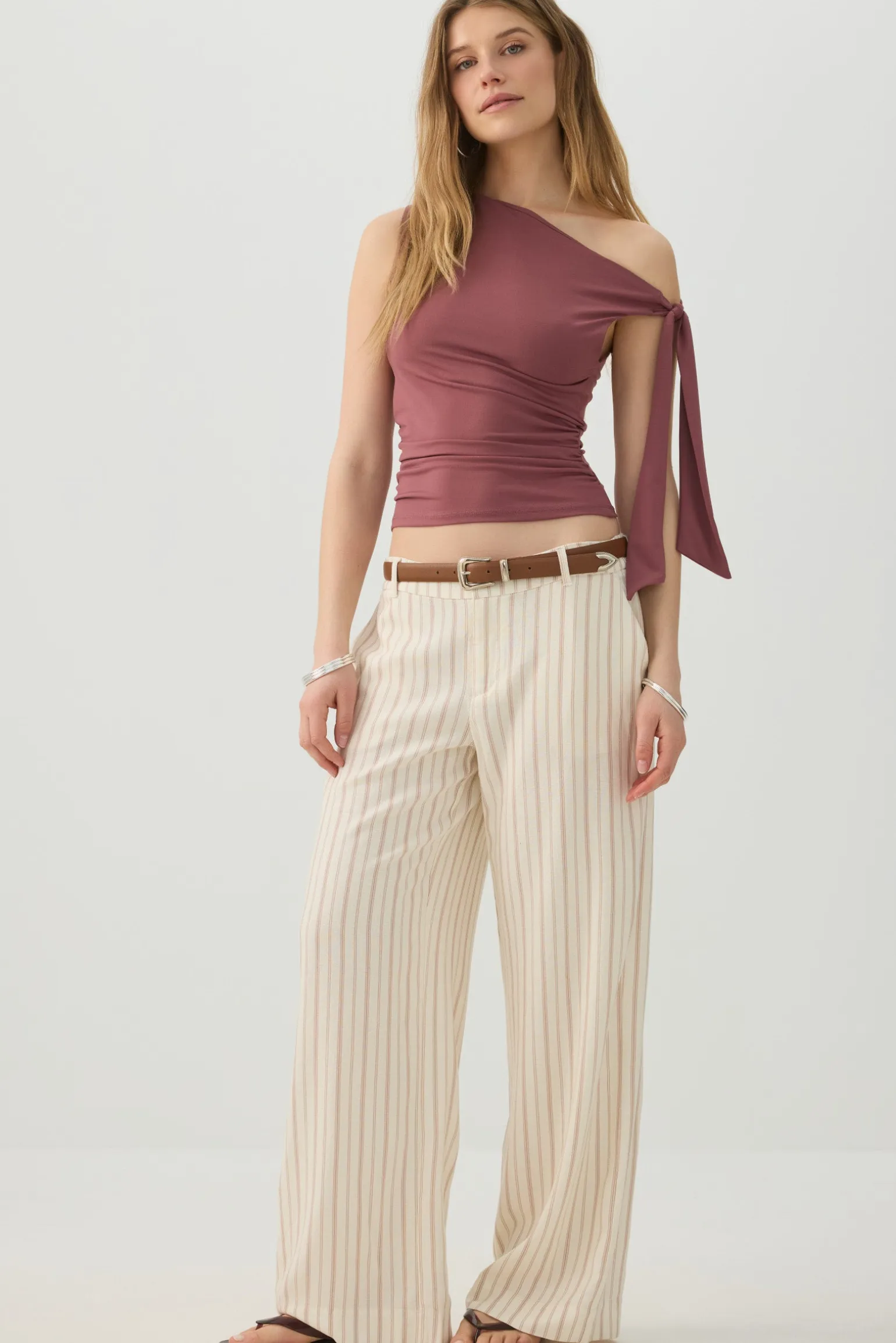 Linen Blend Wide Leg Tailored Pant