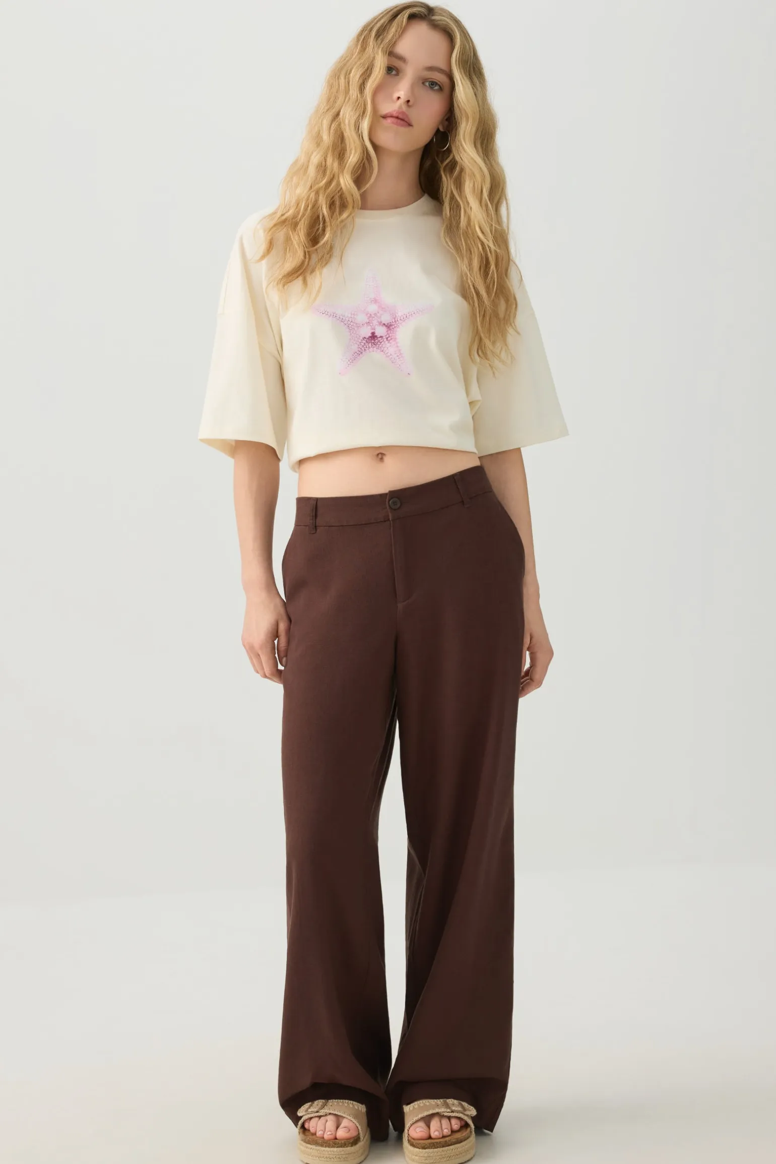 Linen Blend Wide Leg Tailored Pant