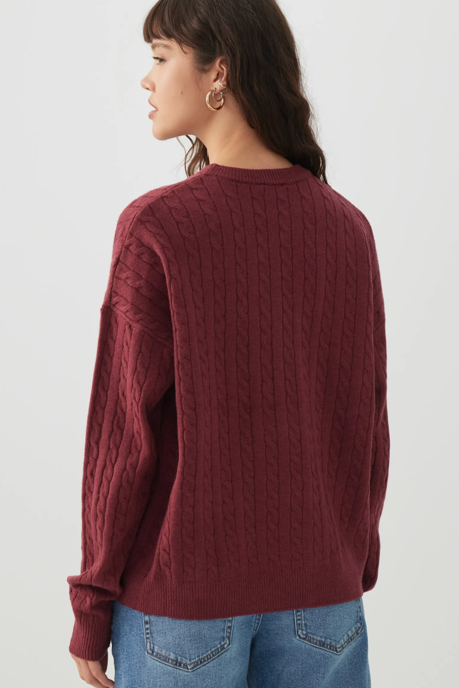Long Cable Knit Crew Neck Sweater