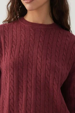 Long Cable Knit Crew Neck Sweater