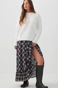 Long Cable Knit Crew Neck Sweater