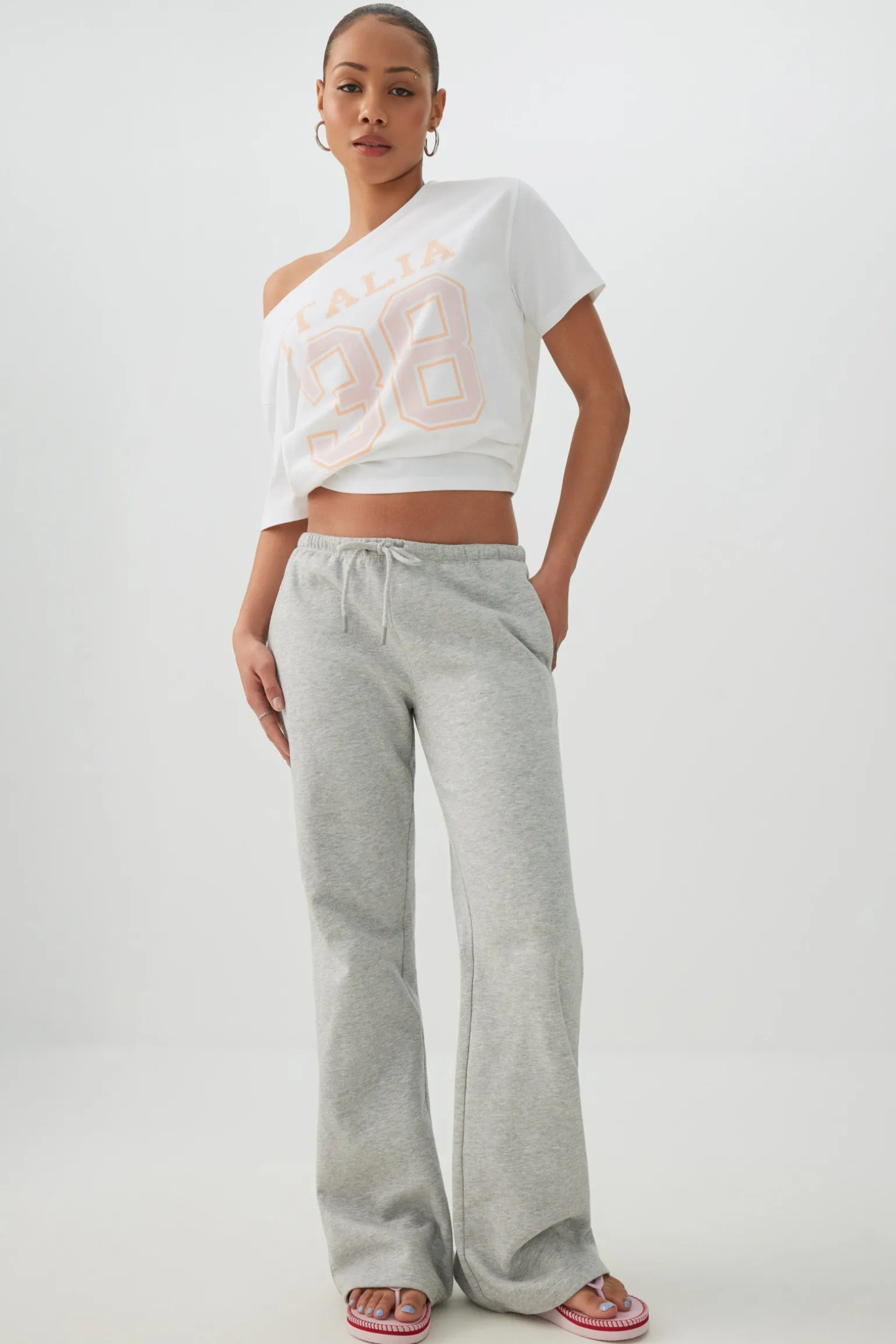 Long Oversized Off Shoulder Graphic T-Shirt