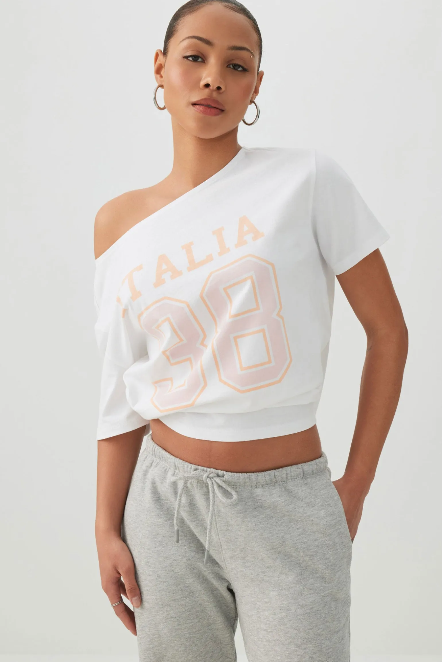 Long Oversized Off Shoulder Graphic T-Shirt