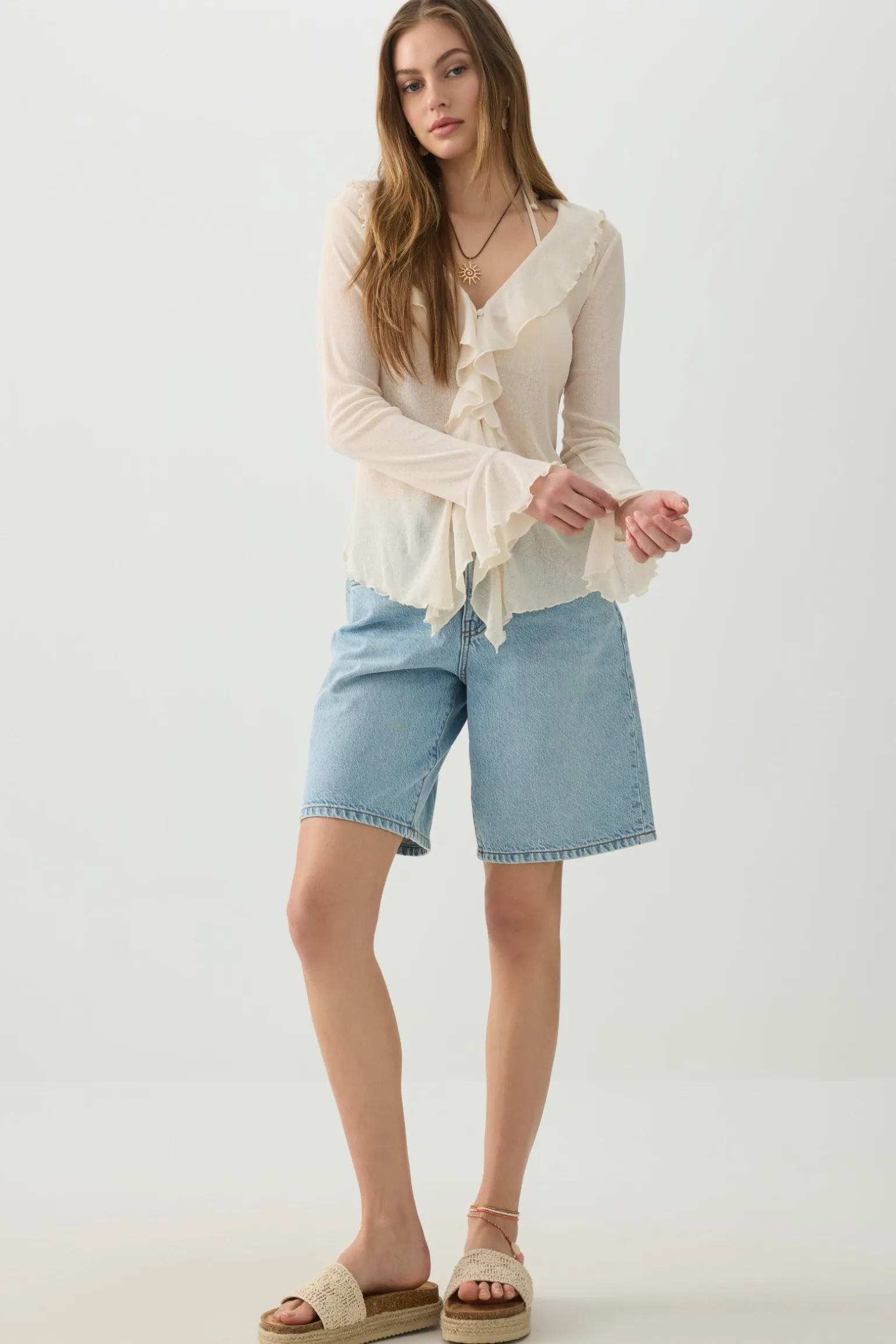 Long Sleeve Blouse with Frills
