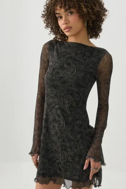 Long Sleeve Mini Mesh Dress