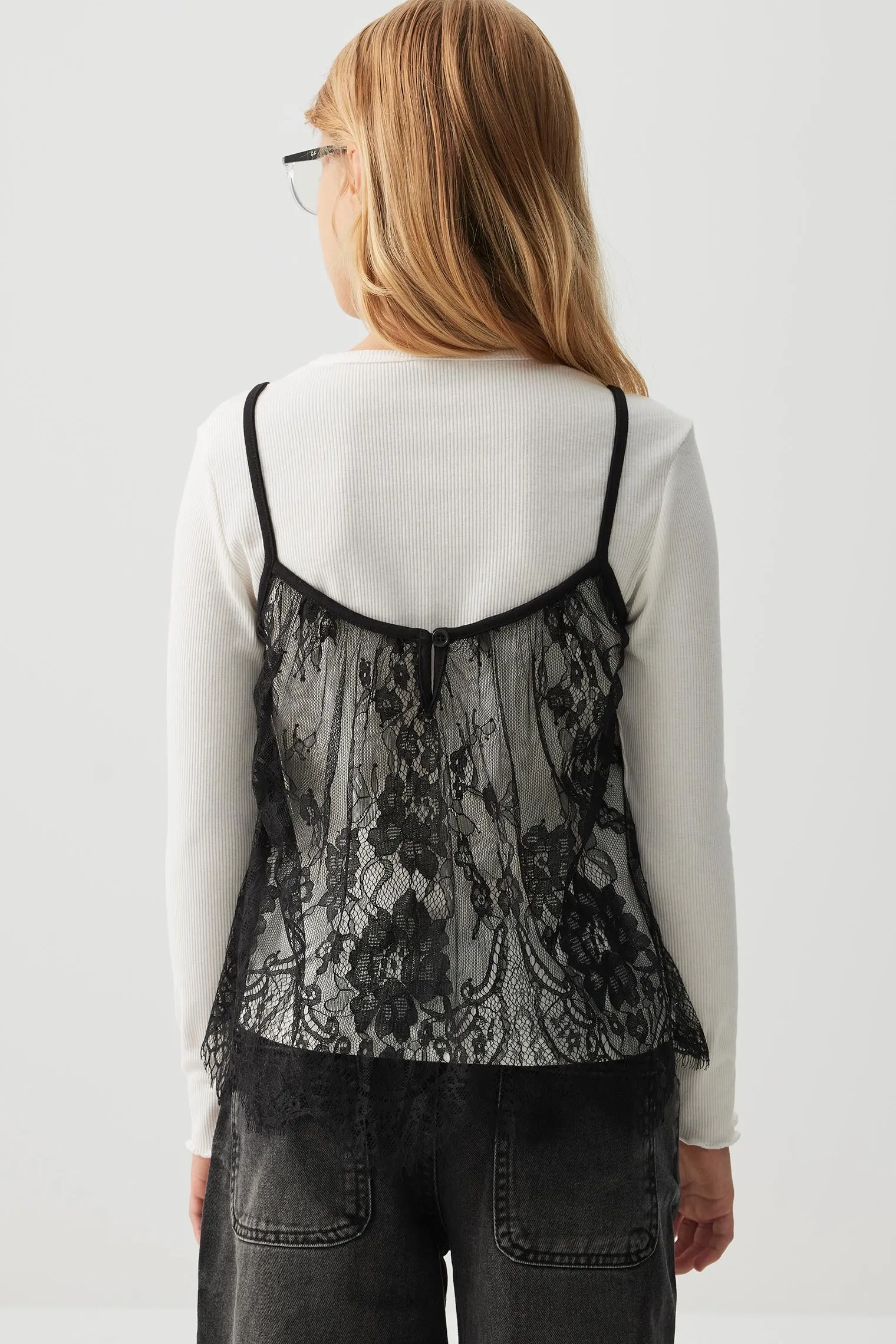 Long Sleeve Top with Lace Tank