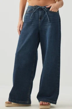 Low Rise Drawstring Wide Leg Jeans