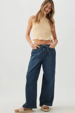Low Rise Drawstring Wide Leg Jeans