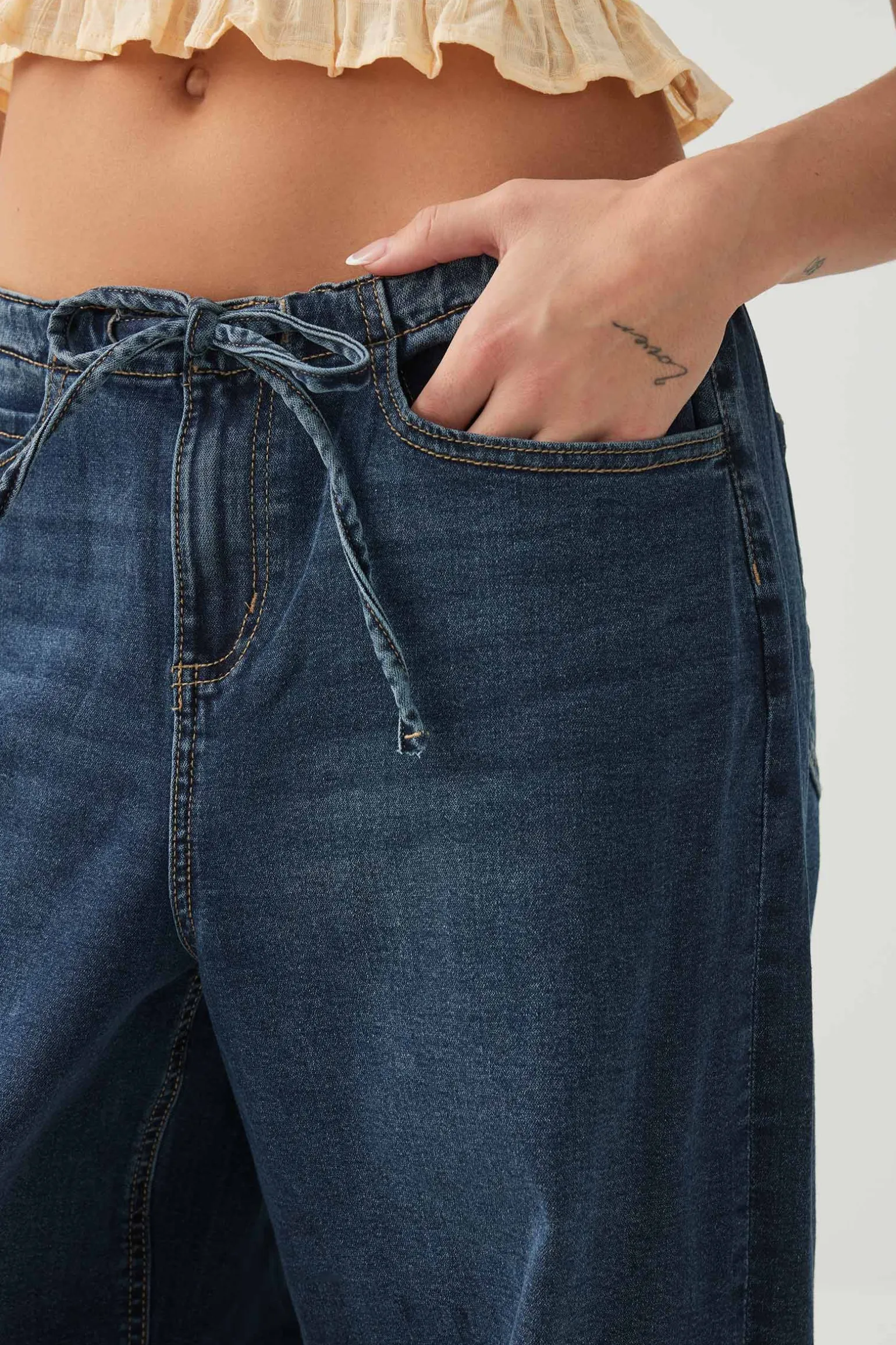 Low Rise Drawstring Wide Leg Jeans