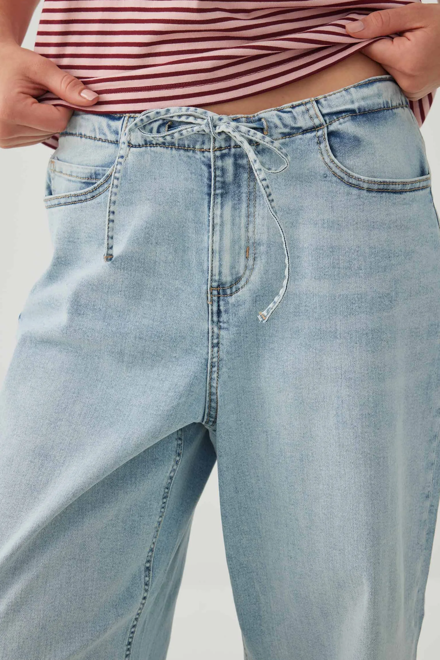 Low Rise Drawstring Wide Leg Jeans