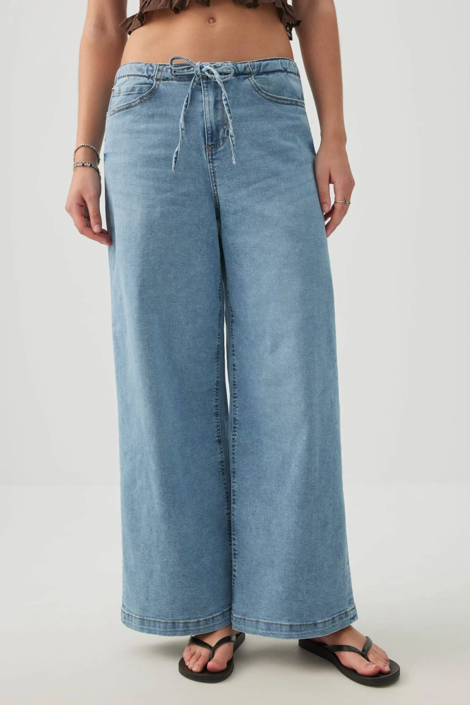 Low Rise Drawstring Wide Leg Jeans
