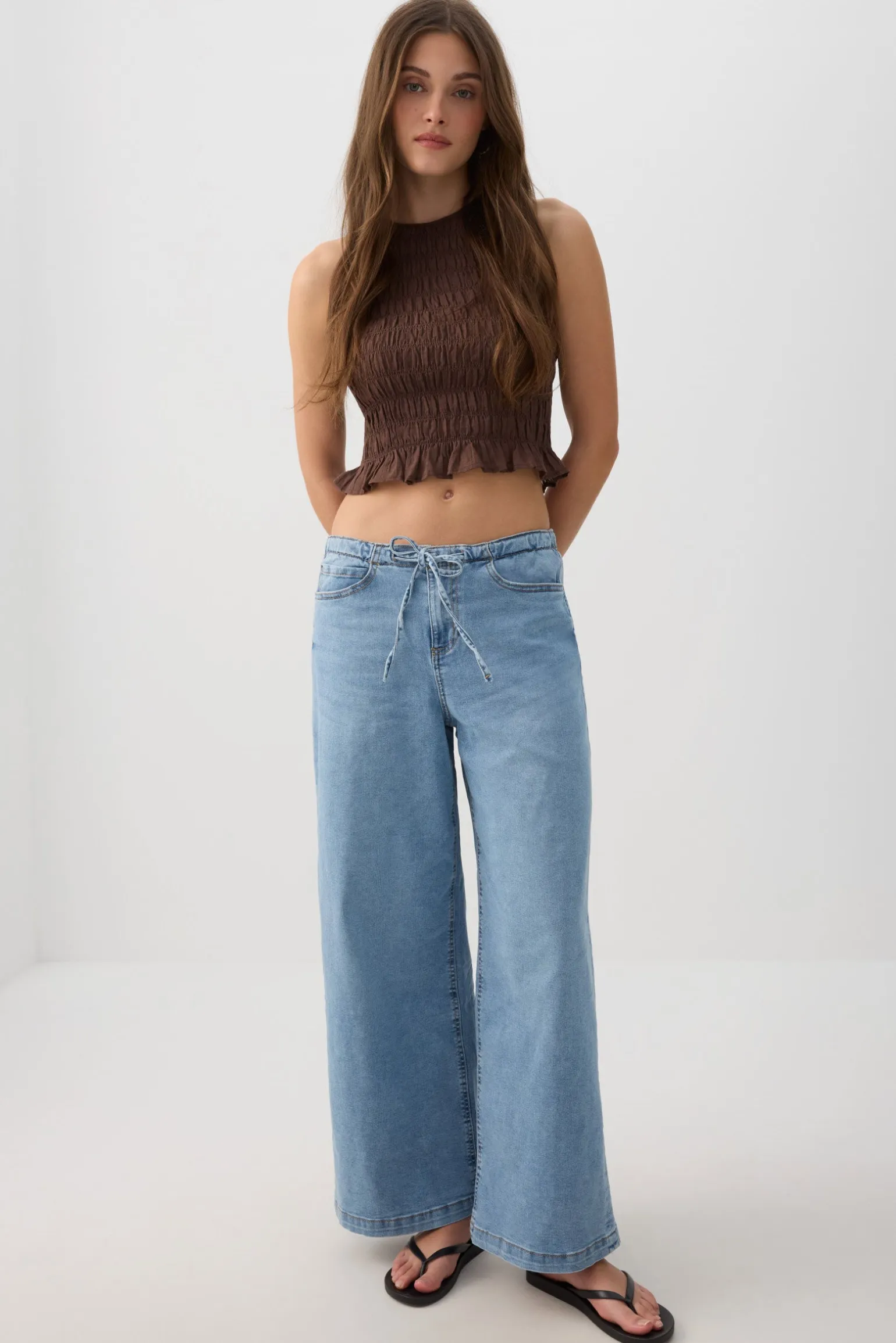 Low Rise Drawstring Wide Leg Jeans