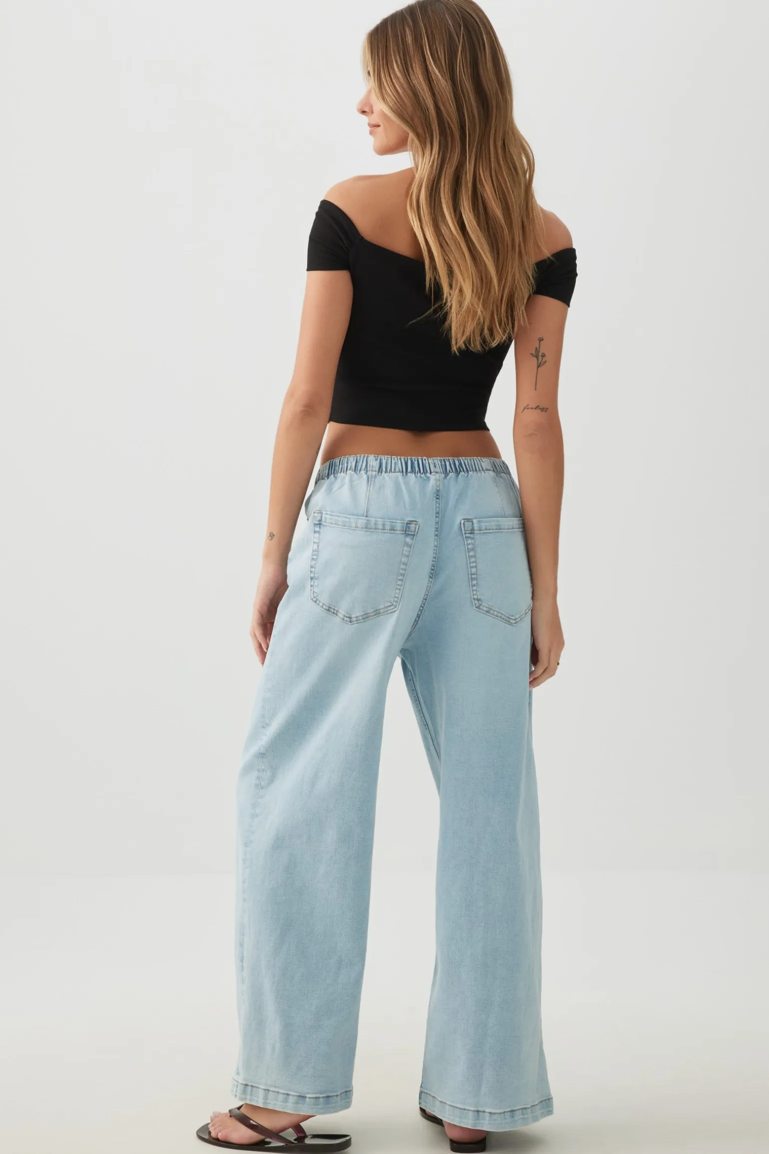 Low Rise Drawstring Wide Leg Jeans