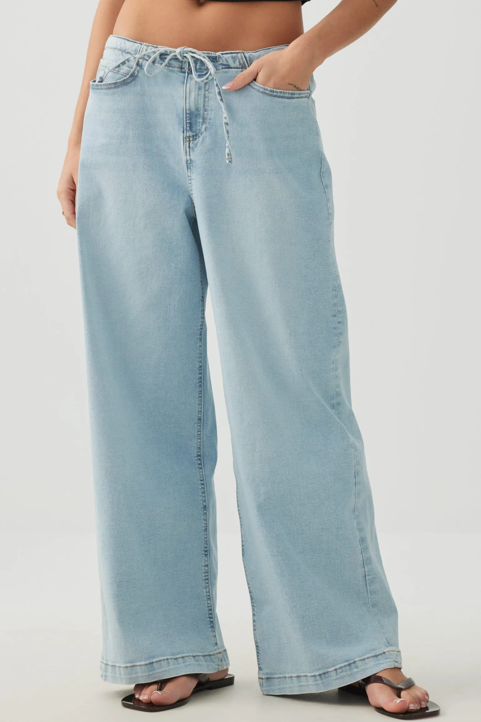 Low Rise Drawstring Wide Leg Jeans