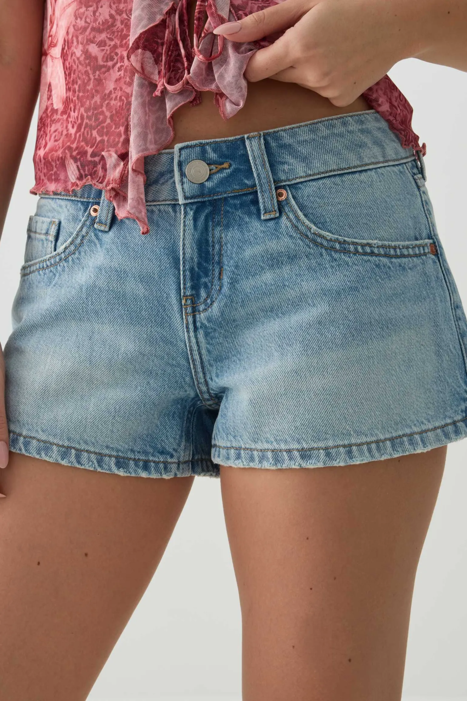 Low Rise Rigid Denim Shorts