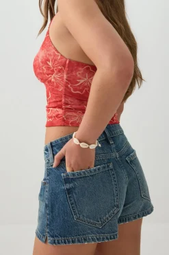 Low Rise Rigid Denim Shorts