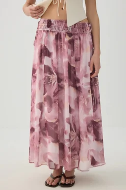 Maxi Chiffon Tie Waist Skirt