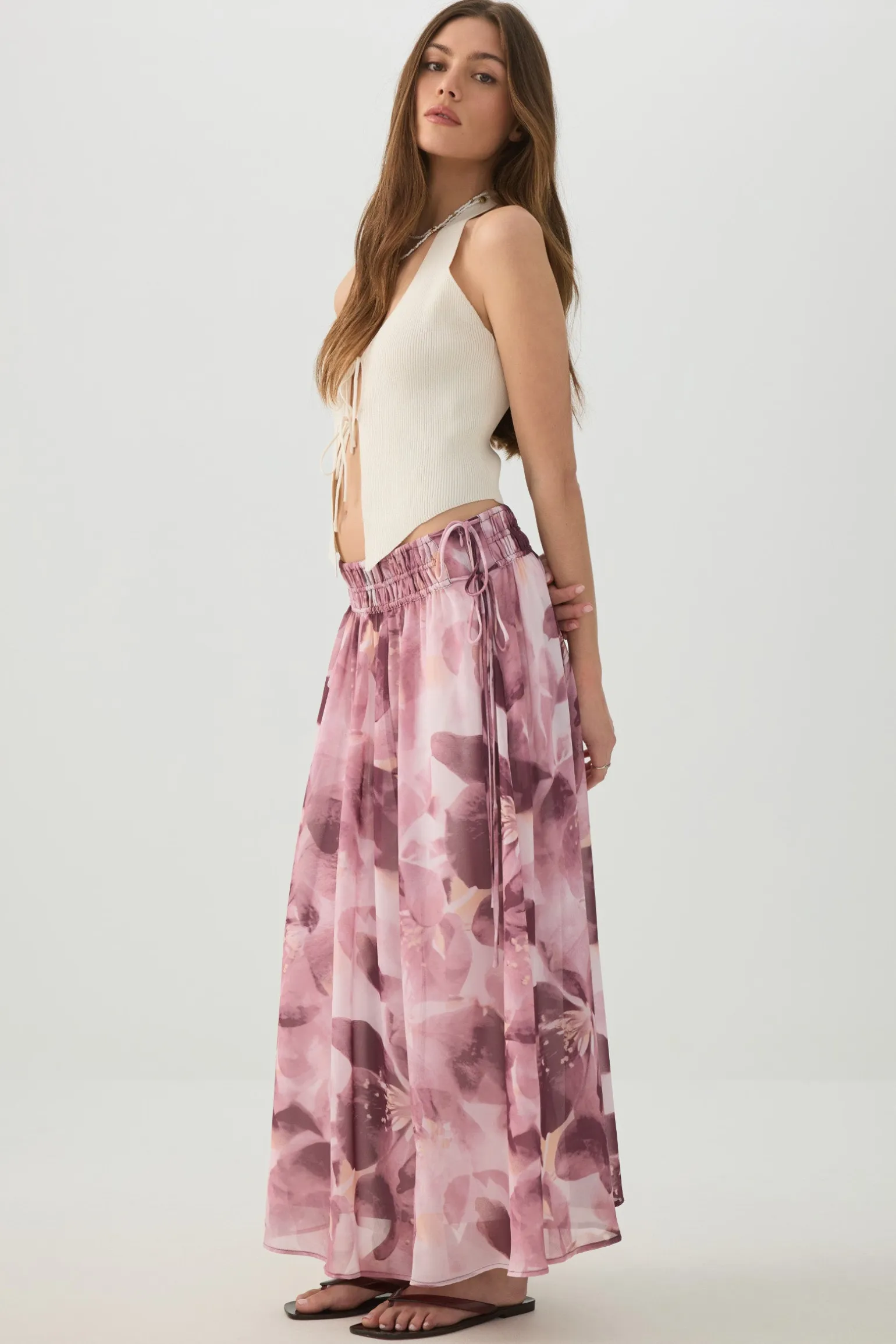 Maxi Chiffon Tie Waist Skirt