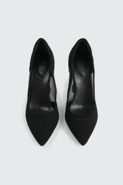 Mesh & Faux Suede Flare Heel Pumps