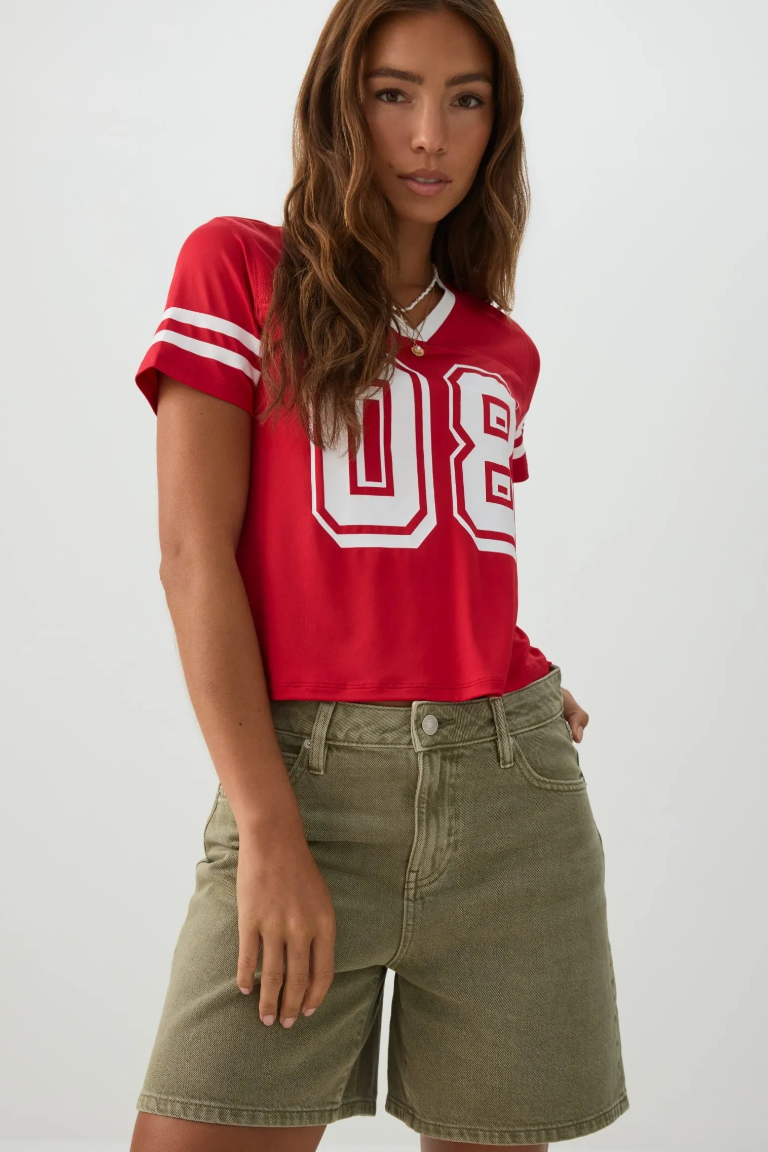Mesh Jersey V Neck T-Shirt