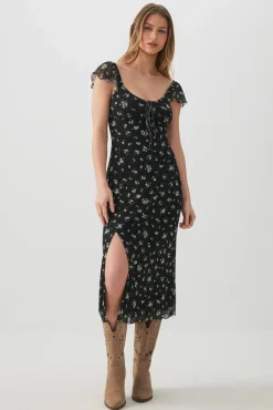 Mesh Midi Dress with Slit