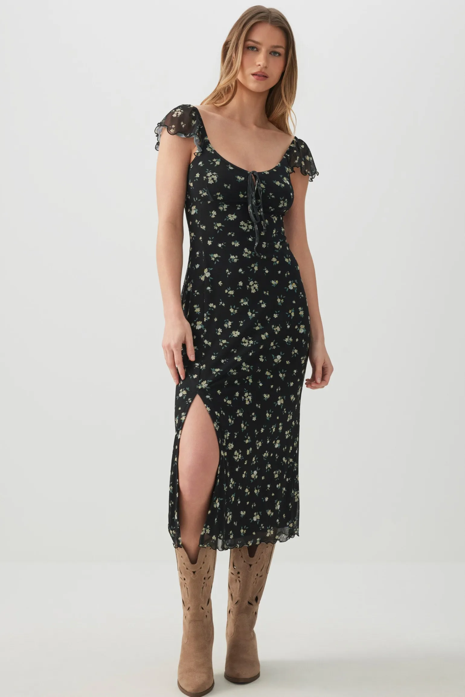 Mesh Midi Dress with Slit