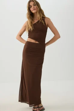 Mesh One-Shoulder Maxi Dress