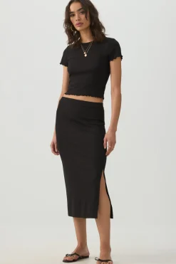 Midi Rib Side Slit Skirt