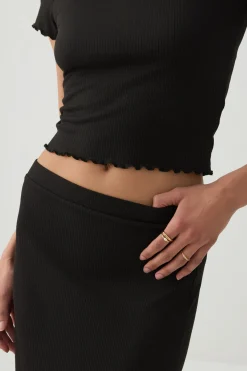 Midi Rib Side Slit Skirt