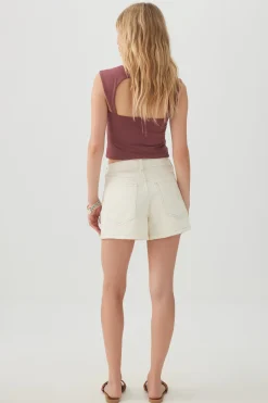 Mid Rise A Line Denim Shorts
