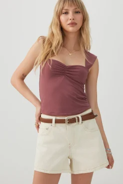 Mid Rise A Line Denim Shorts