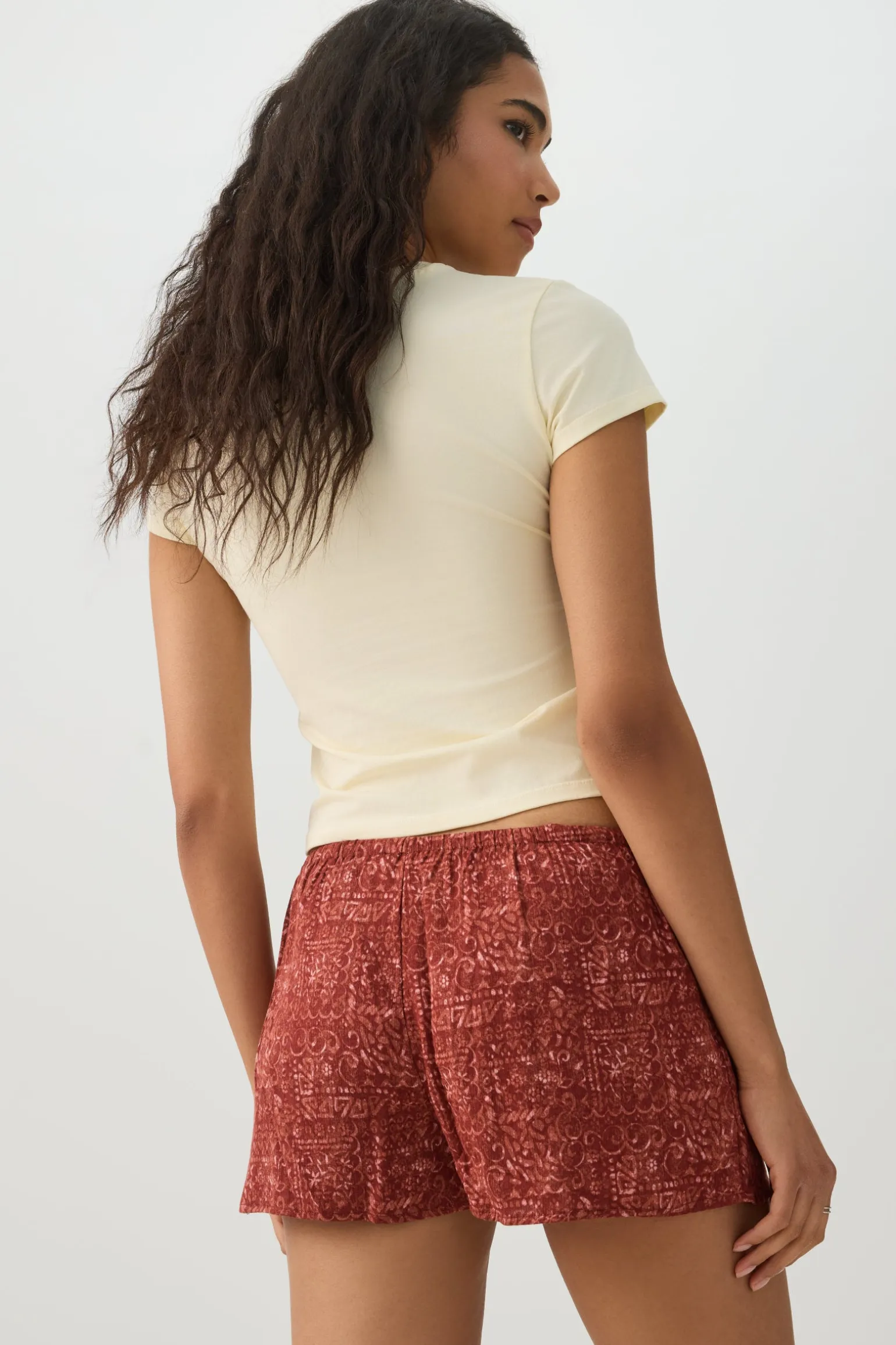 Mid Rise Crinkle Midi Inseam Shorts