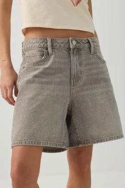 Mid Rise Denim Relaxed Bermuda Shorts