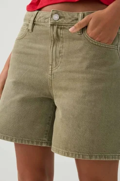 Mid Rise Denim Relaxed Bermuda Shorts