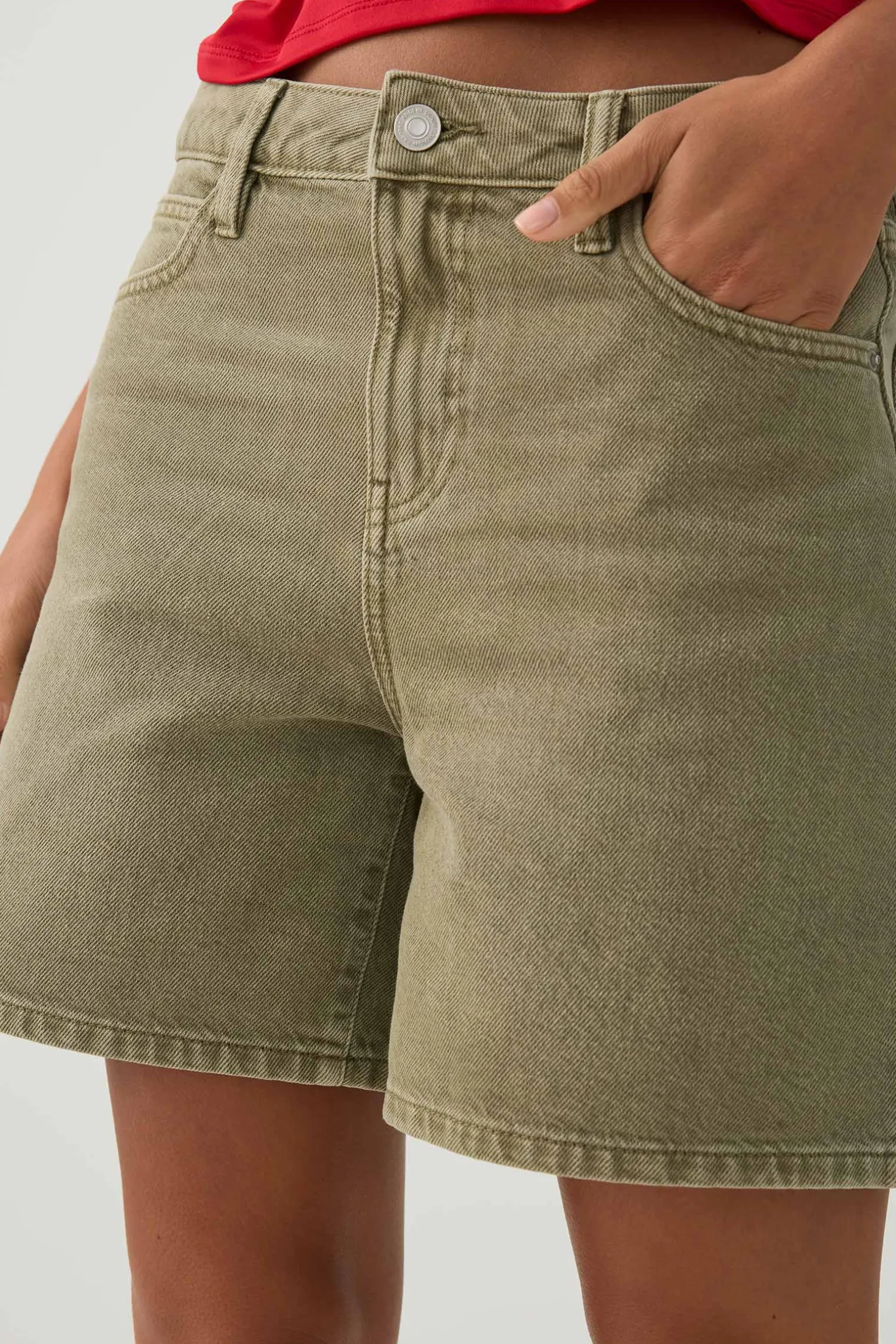 Mid Rise Denim Relaxed Bermuda Shorts