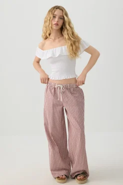 Mid Rise Foldover Wide Leg Pants
