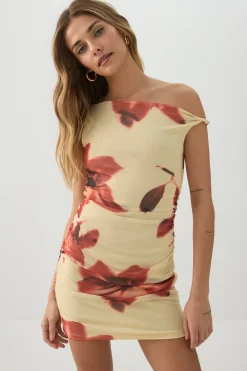 Mini Mesh Asymmetric Off Shoulder Dress