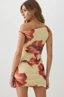 Mini Mesh Asymmetric Off Shoulder Dress